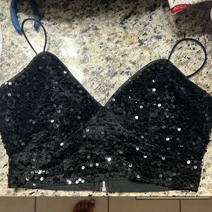 Black sequin crop top